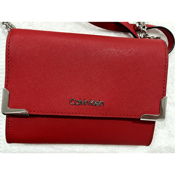 Red Saffiano Leather functional Classic Wallet on Chain Crossbody Purse NWOT - Picture 6 of 9